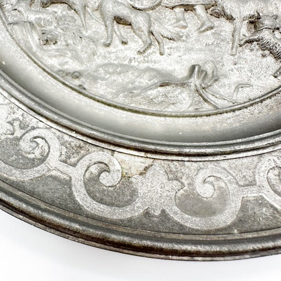 Antique SKS Zinn Hanging Plate 95% Pewter Rare Germany Farming Sheppard Scene - Picture 6 of 13